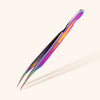 angled isolation tweezers for lash extensions in a rainbow design
