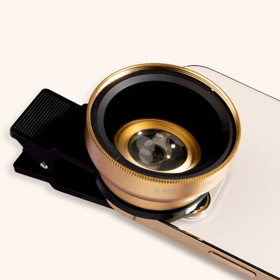 a close up of the clip on macro lens on a phone