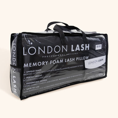 the london lash memory foam neck pillow in black in its carry case