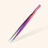 a pair of straight isolation tweezers for classic lash extensions in oil slick