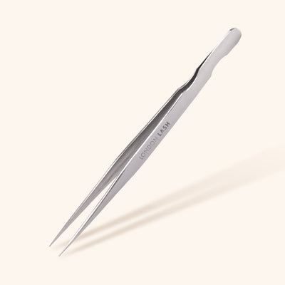 a pair of straight isolation tweezers for classic lash extensions in silver