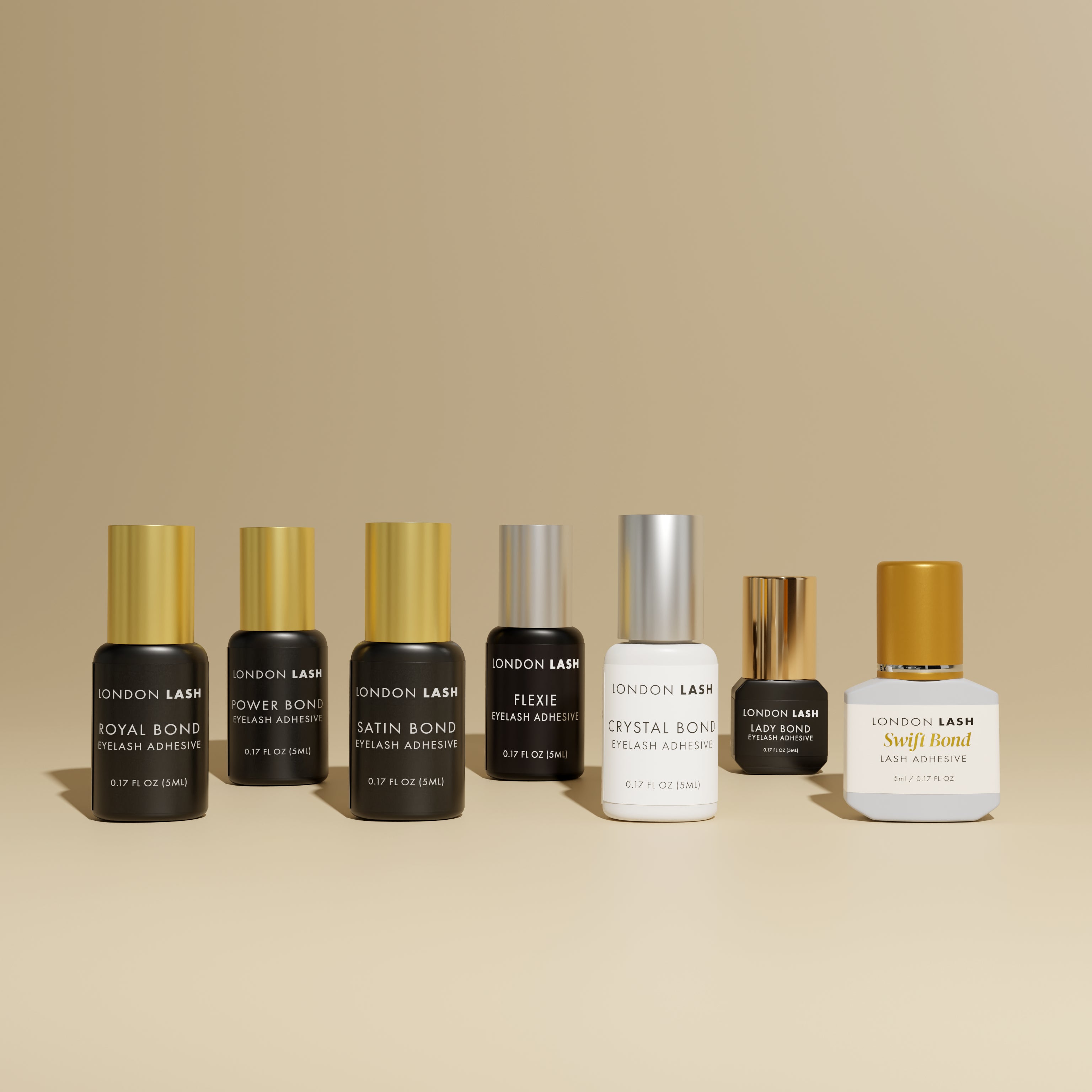 London Lash Glue Subscription products including Royal Bond, Power Bond, Satin Bond, Flexie, Crystal Bond, and Swift Bond.