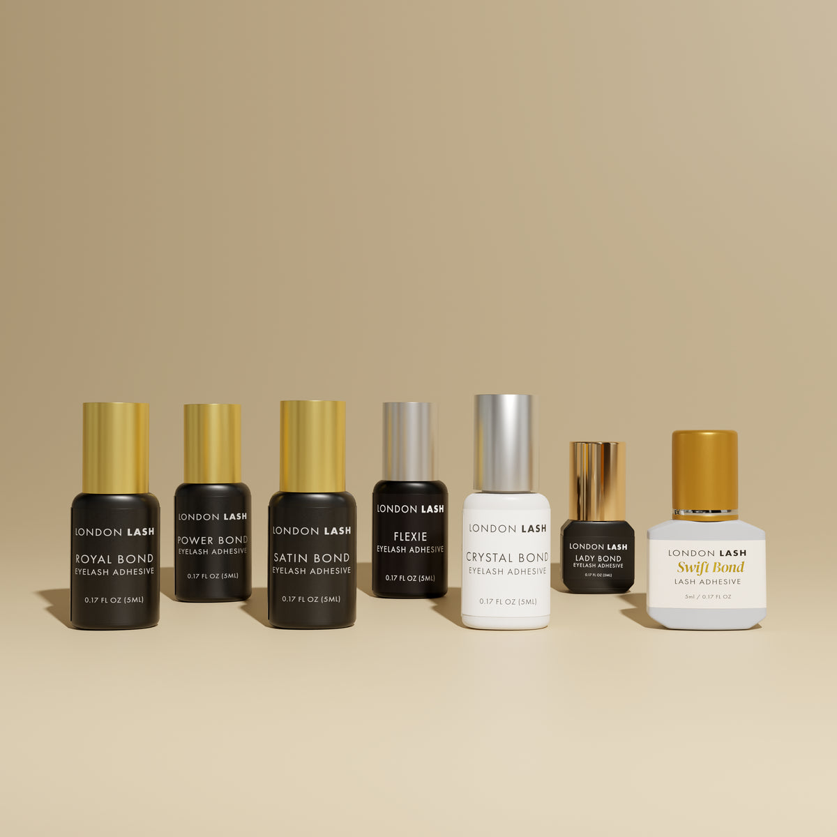 London Lash Glue Subscription products including Royal Bond, Power Bond, Satin Bond, Flexie, Crystal Bond, and Swift Bond.
