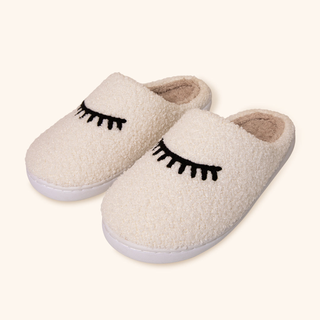 Cozy Teddy Slippers with Lash Design