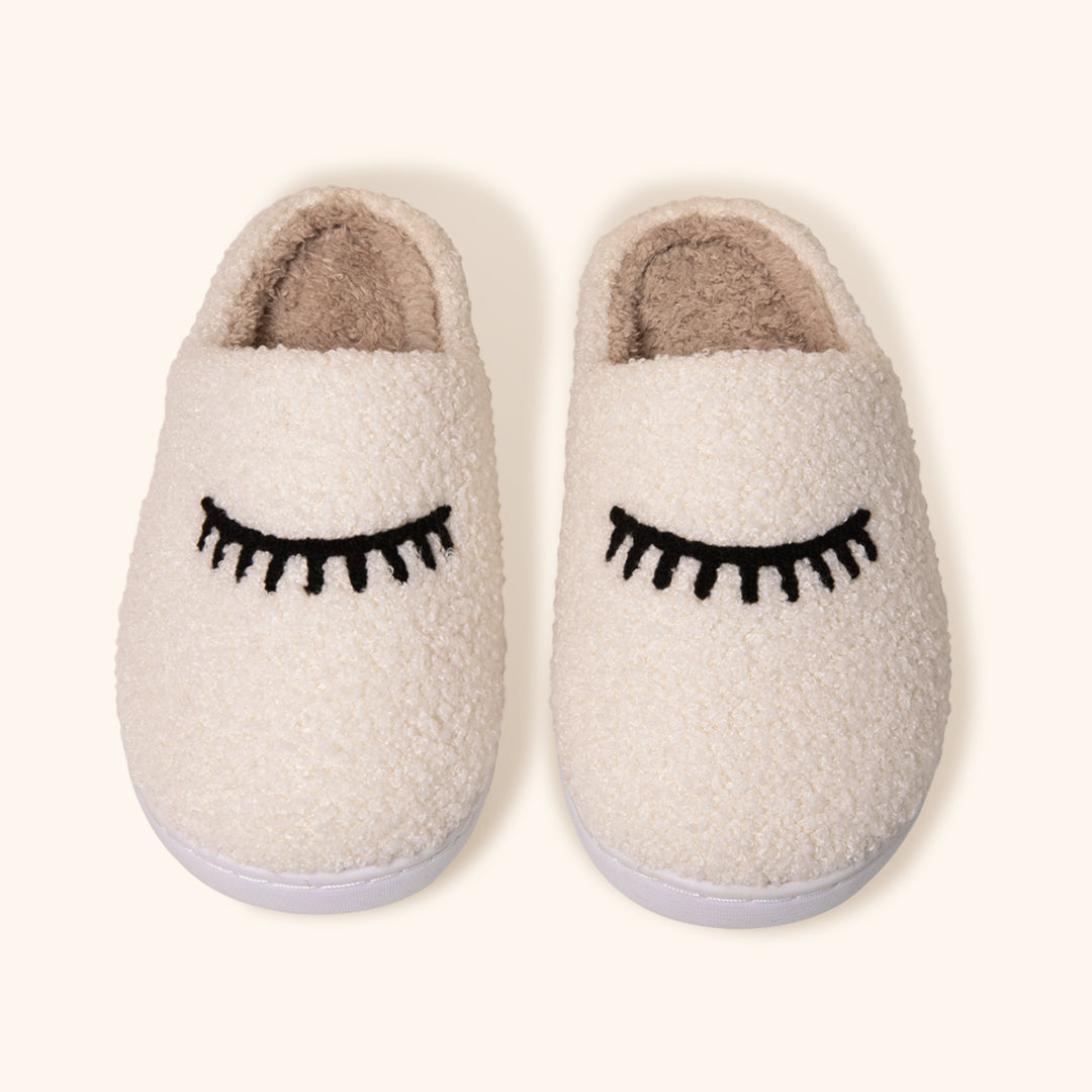 Cozy Teddy Slippers with Lash Design