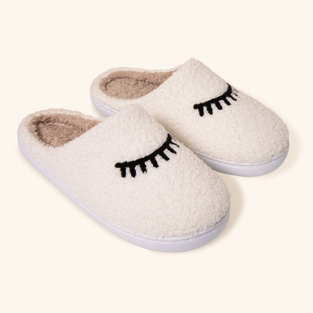 Cozy Teddy Slippers with Lash Design