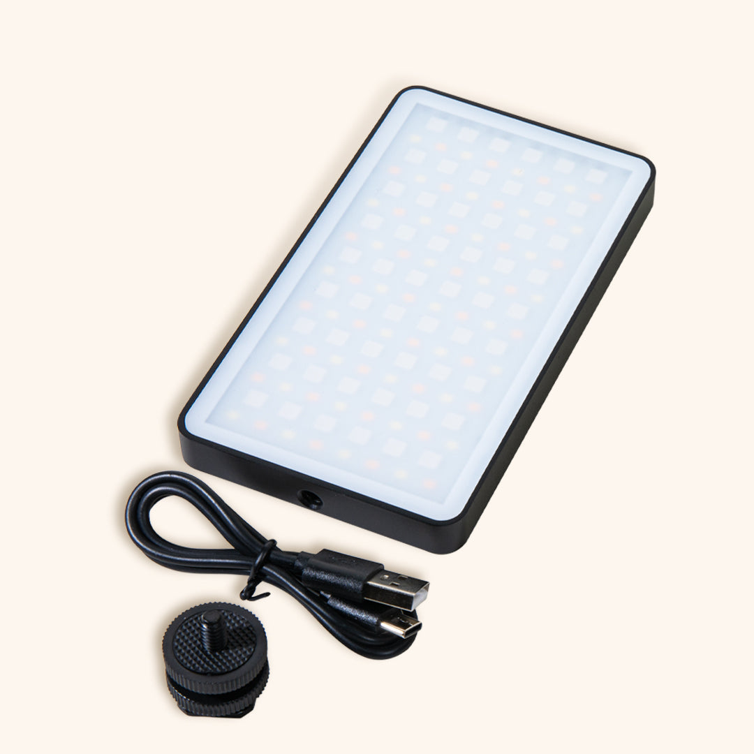 handheld LED light with brightness and color options