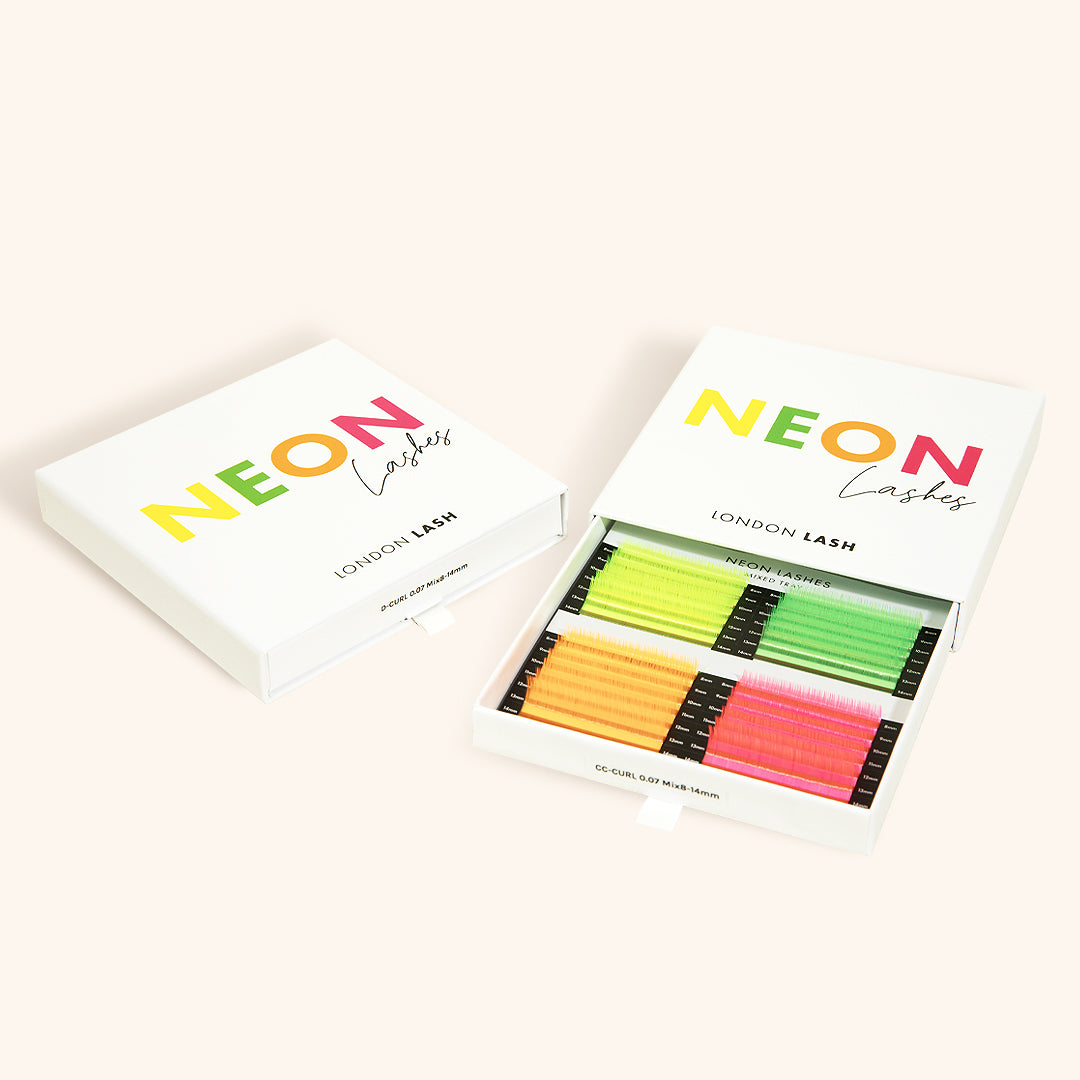 Neon UV lashes in white box packaging
