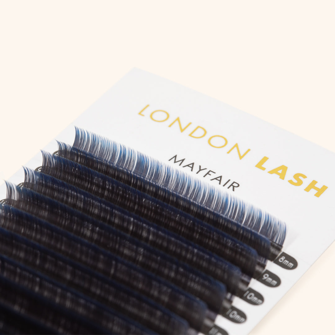 a close up of ombre lashes showing their blue tips