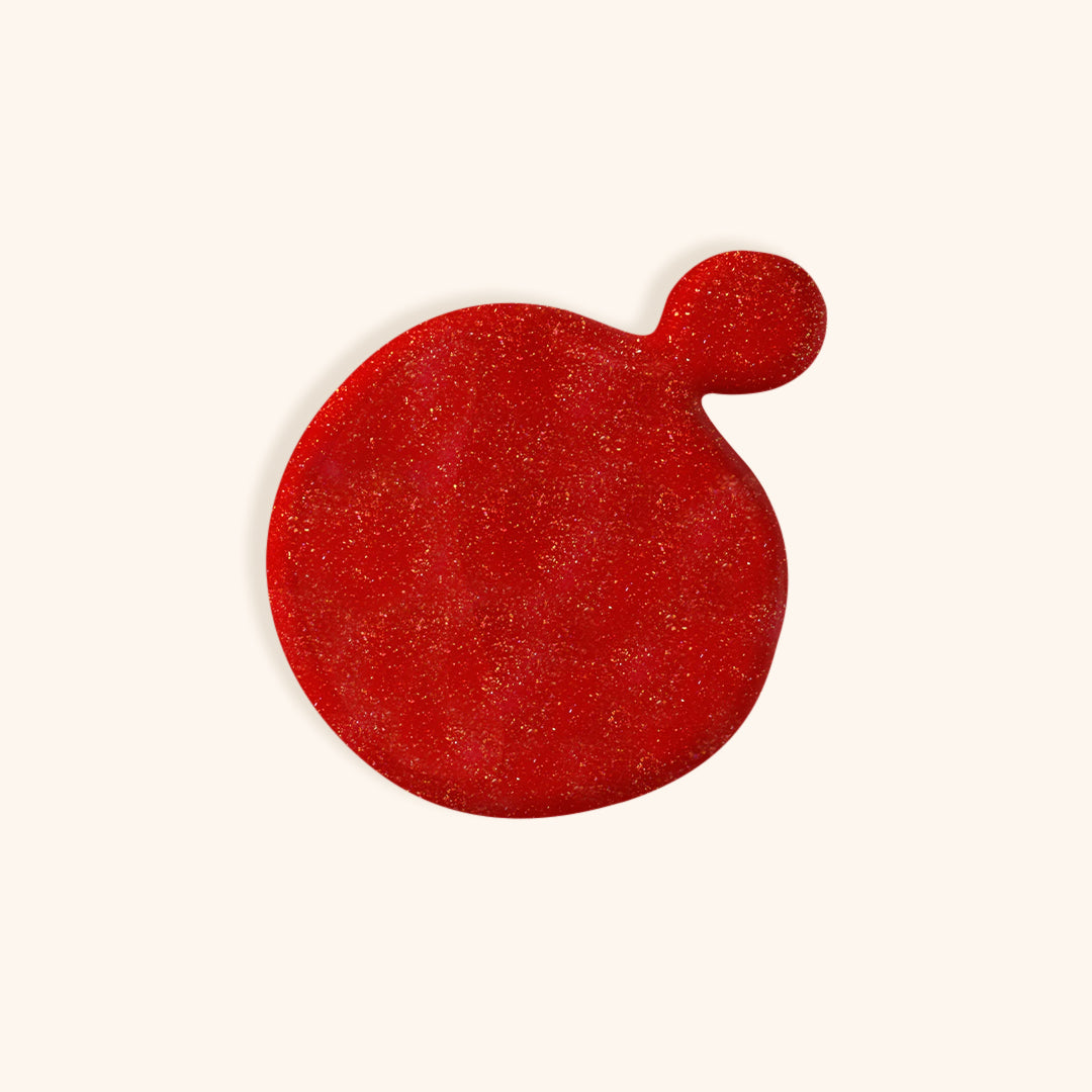 Shimmery Strawberry Daiquiri gel nail polish with warm red with pink undertones