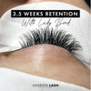 a close up of a set of lash extensions showing the retention with lady bond after 3.5 weeks