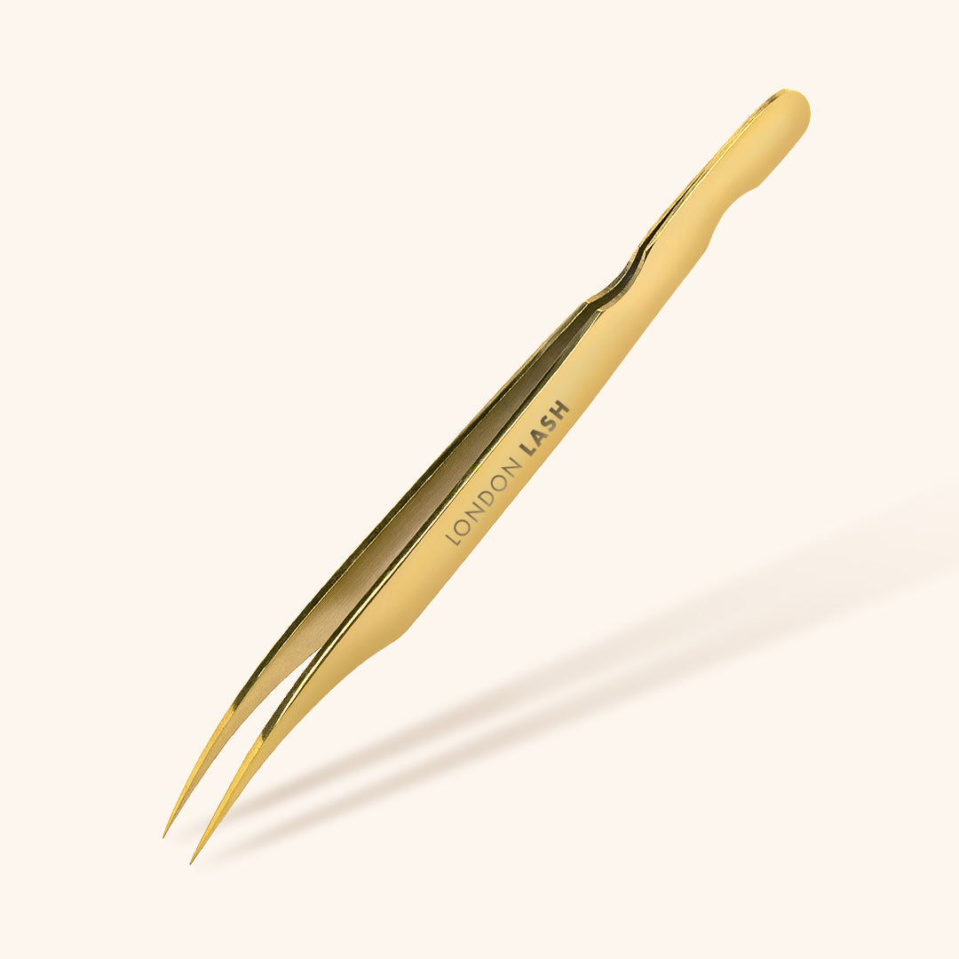 angled isolation tweezers for lash extensions in gold