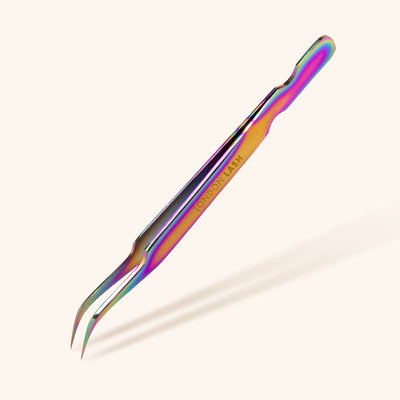 curved lash isolation tweezers in rainbow