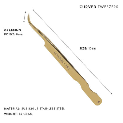 curved lash isolation tweezers in gold