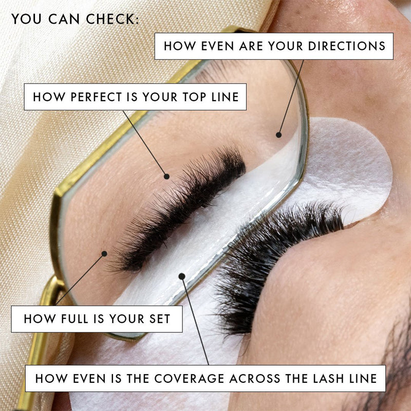 Lash Technician Using Lash Mirror in Eyelash Extension Treatment