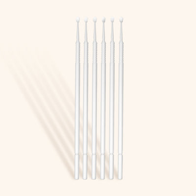 six microfiber brushes for eyelash extensions pre-treatment in white