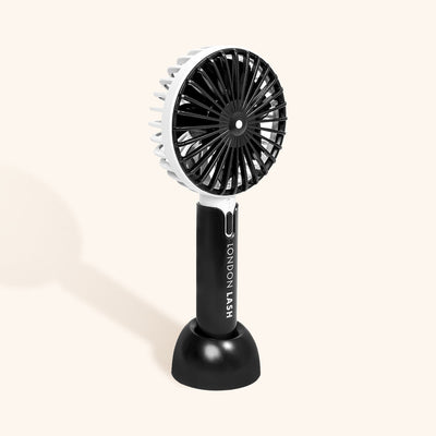 the london lash mini cooli lash fan in its base stand