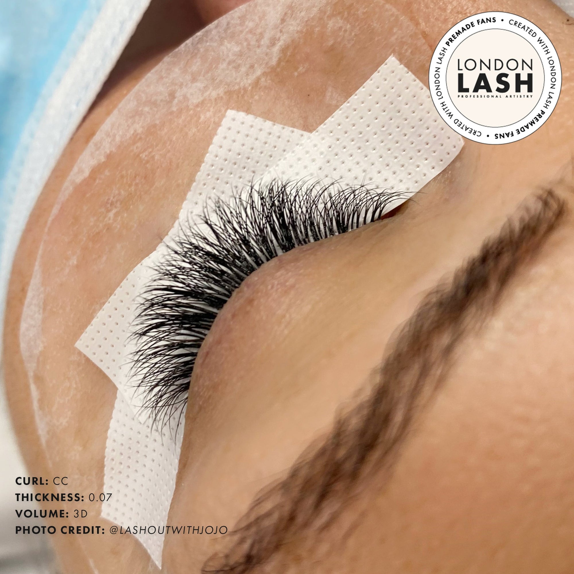 eyelash extension on model using premade lash fans