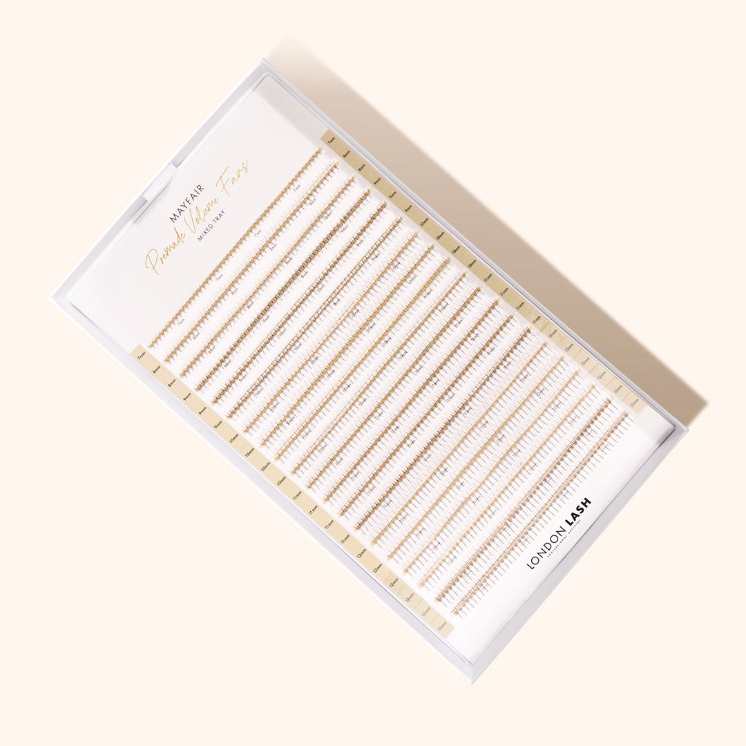 Premade volume lash fans in London Lash USA packaging