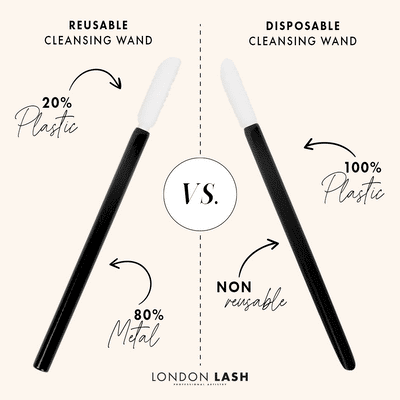 a side by side comparison of reusable brush handles and disposable cleansing brushes