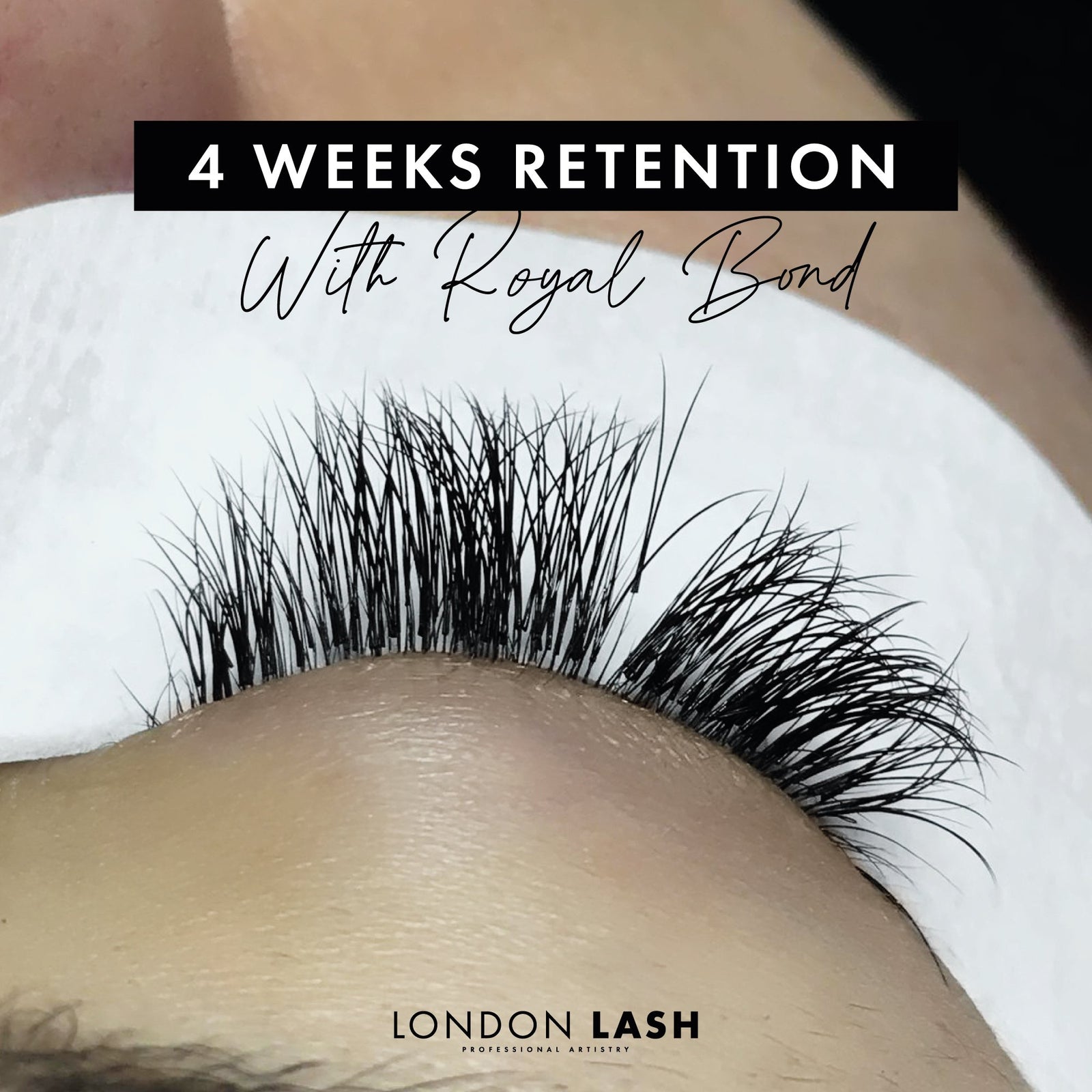 4 weeks retention of eyelashes using Royal Bond Lash Glue on a client's eye.