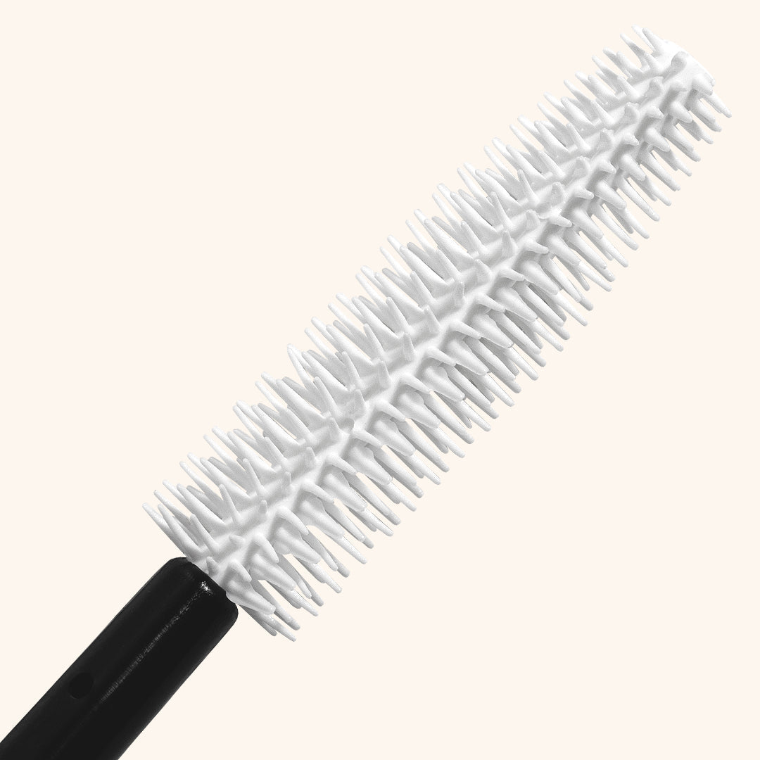 a close up of the brush of a silicone mascara wand for brushing lash extensions