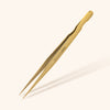 a pair of straight isolation tweezers for classic lash extensions in gold